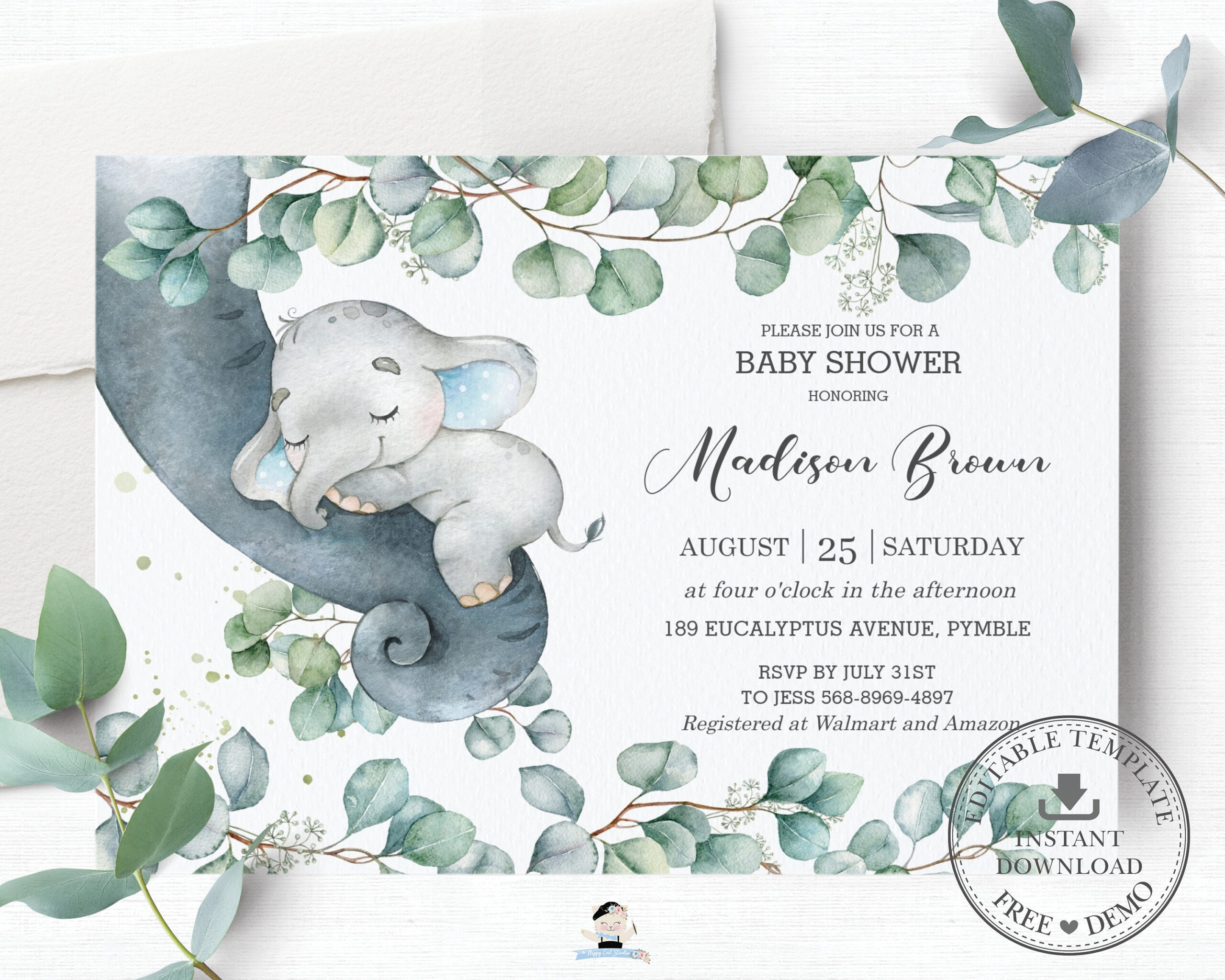 Elephant Baby Shower Invitation, Editable Template, Rustic with regard to Free Printable Elephant Baby Shower