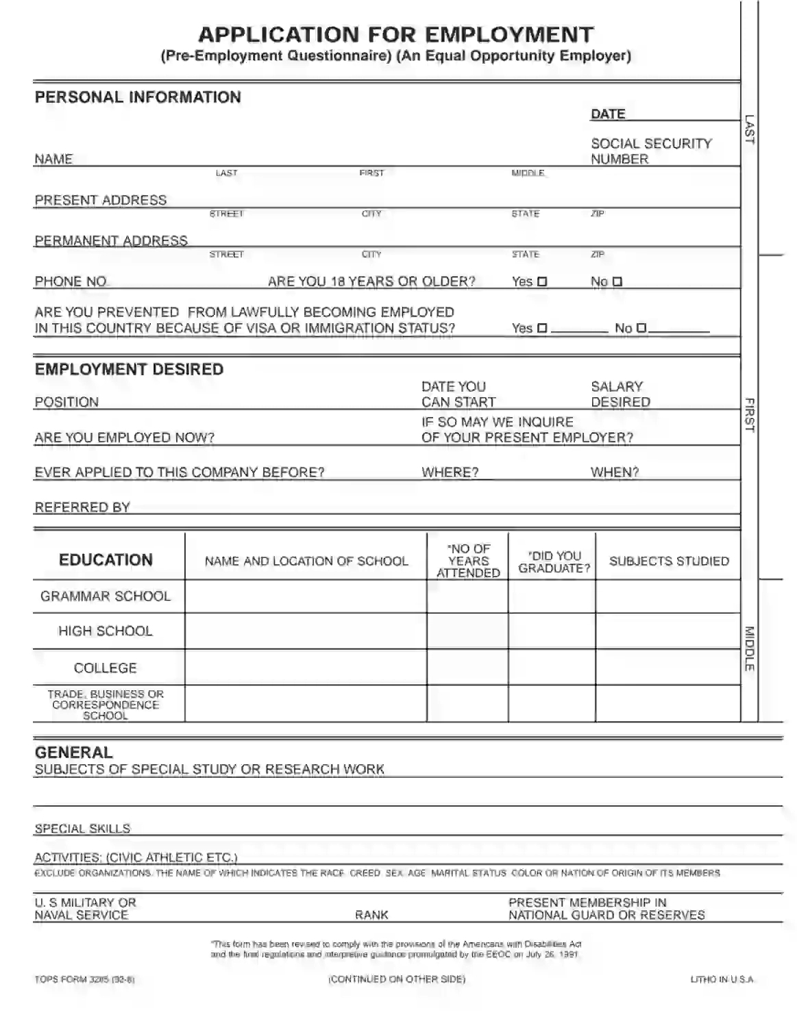 Employment Application Form ≡ Fill Out Printable Pdf Forms Online with Application For Employment Form Free Printable