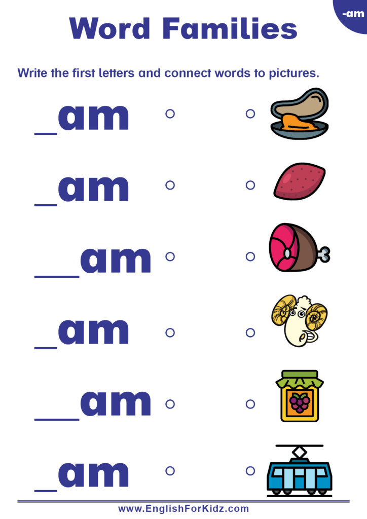 English For Kids Stepstep: Word Families Worksheets: Am Words Regarding Free Printable Word Family Worksheets For Kindergarten English For Kids Stepstep: Word Families Worksheets: Am Words Regarding Free Printable Word Family Worksheets For Kindergarten