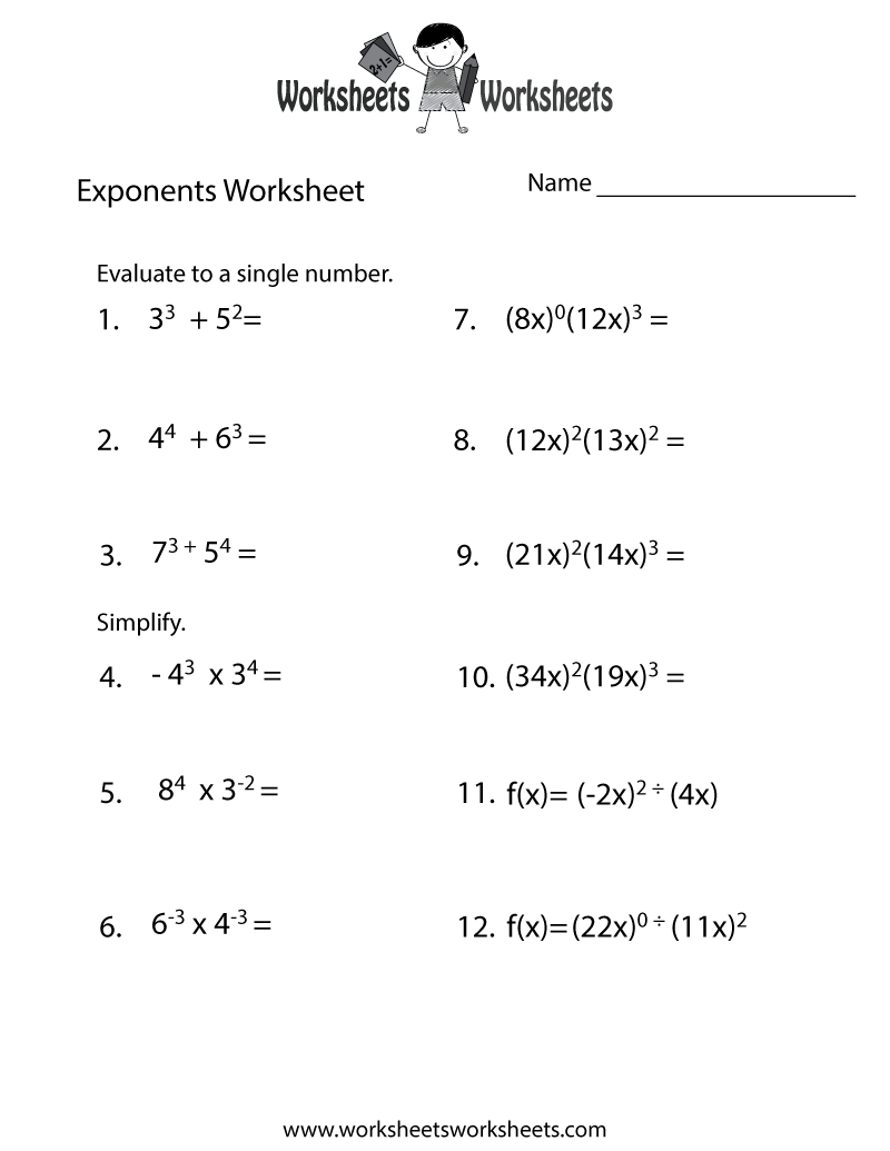 Exponents Review Worksheet | Worksheets Worksheets with Free Printable Exponent Worksheets