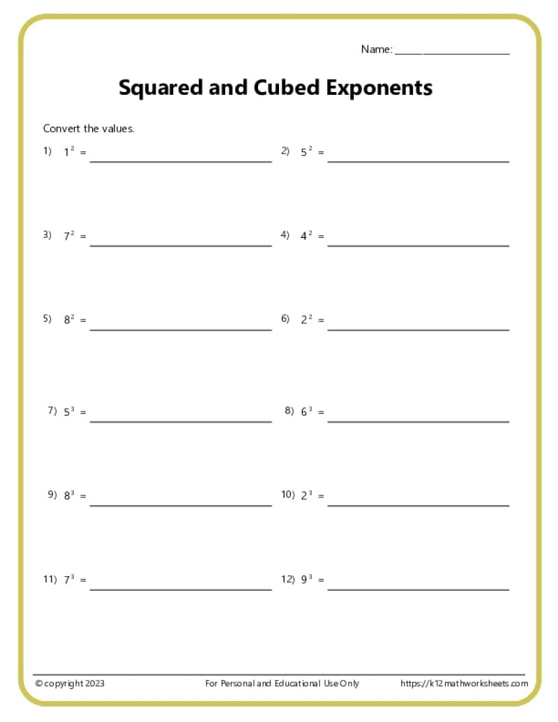 Exponents Worksheets with Free Printable Exponent Worksheets