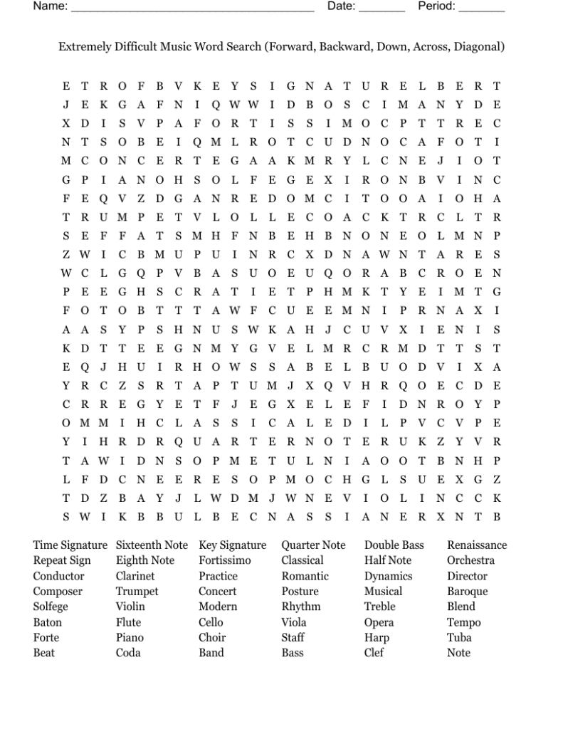 Extremely Difficult Music Word Search (Forward, Backward, Down In Free Printable Music Word Searches Extremely Difficult Music Word Search (Forward, Backward, Down In Free Printable Music Word Searches