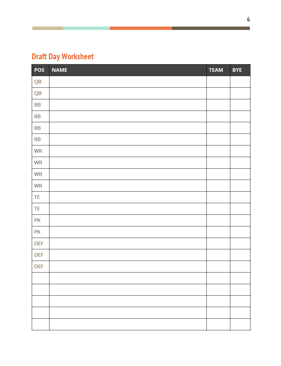 Fantasy Football Draft Packet — Fandraft within Free Fantasy Football Printable Draft Sheets