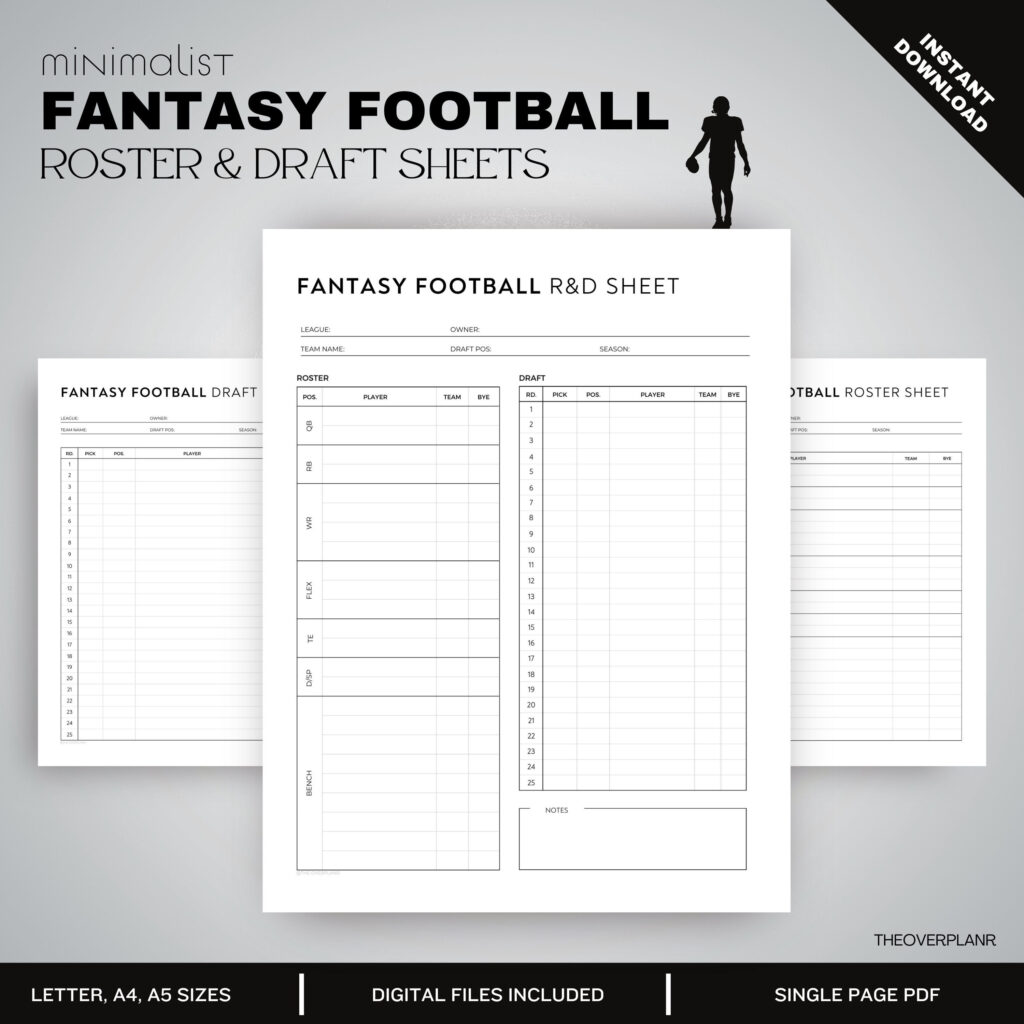 Fantasy Football Draft Sheet Template | Printable Sheet | Digital With Free Fantasy Football Printable Draft Sheets Fantasy Football Draft Sheet Template | Printable Sheet | Digital With Free Fantasy Football Printable Draft Sheets