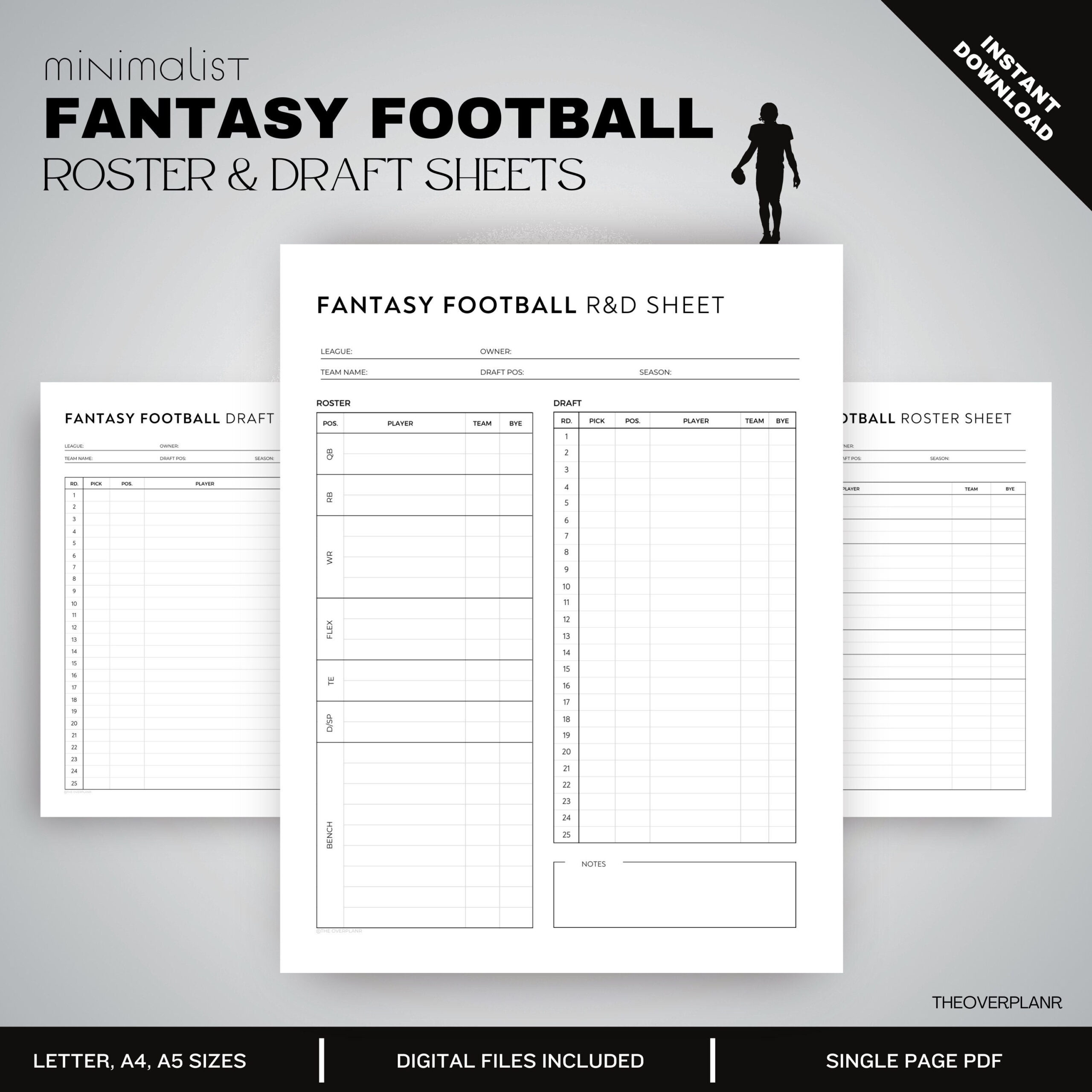Fantasy Football Draft Sheet Template | Printable Sheet | Digital with Free Fantasy Football Printable Draft Sheets