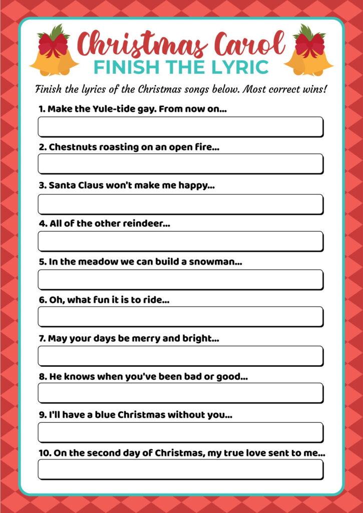 Finish Thiw The Lyrics Christmas Printable Within Christmas Song Lyrics Game Free Printable Finish Thiw The Lyrics Christmas Printable Within Christmas Song Lyrics Game Free Printable