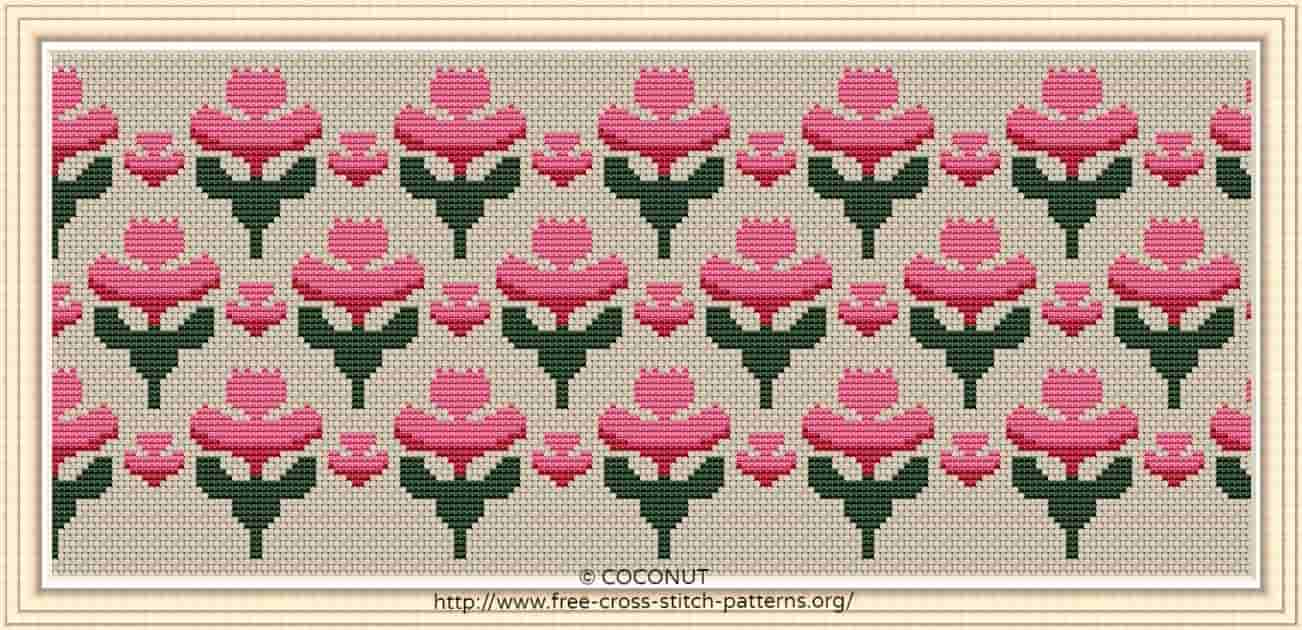 Flower Border (14) , Free And Easy Printable Cross Stitch Pattern inside Free Printable Cross Stitch Patterns Flowers