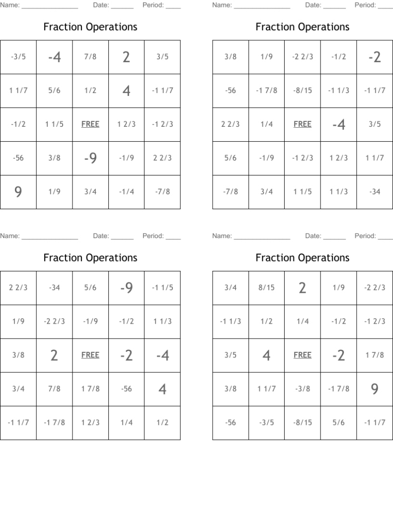 Fraction Operations Bingo Cards Wordmint Pertaining To Fraction Bingo Cards Printable Free Fraction Operations Bingo Cards Wordmint Pertaining To Fraction Bingo Cards Printable Free