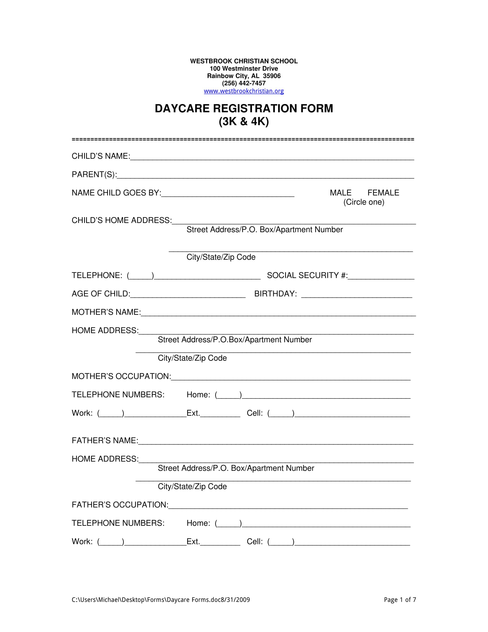 Free 13+ Daycare Registration Form Samples, Pdf, Ms Word, Google Docs throughout Free Printable Daycare Forms For Parents