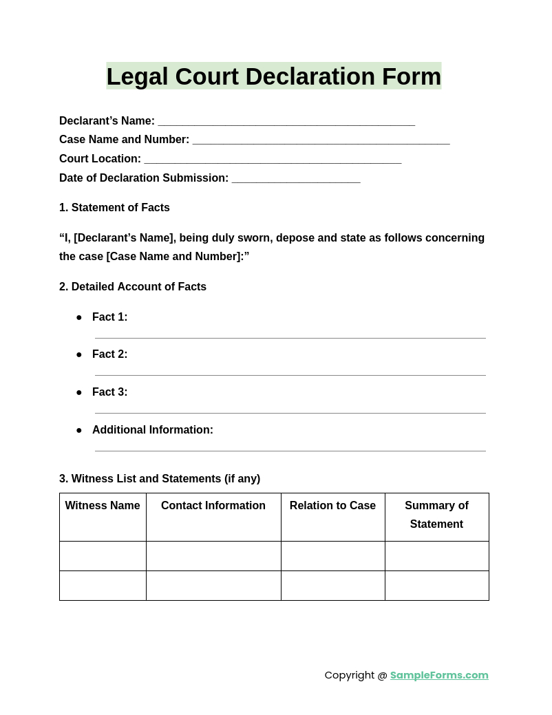 Free 18+ Legal Declaration Form Samples, Pdf, Ms Word, Google Docs intended for Free Legal Forms Online Printable