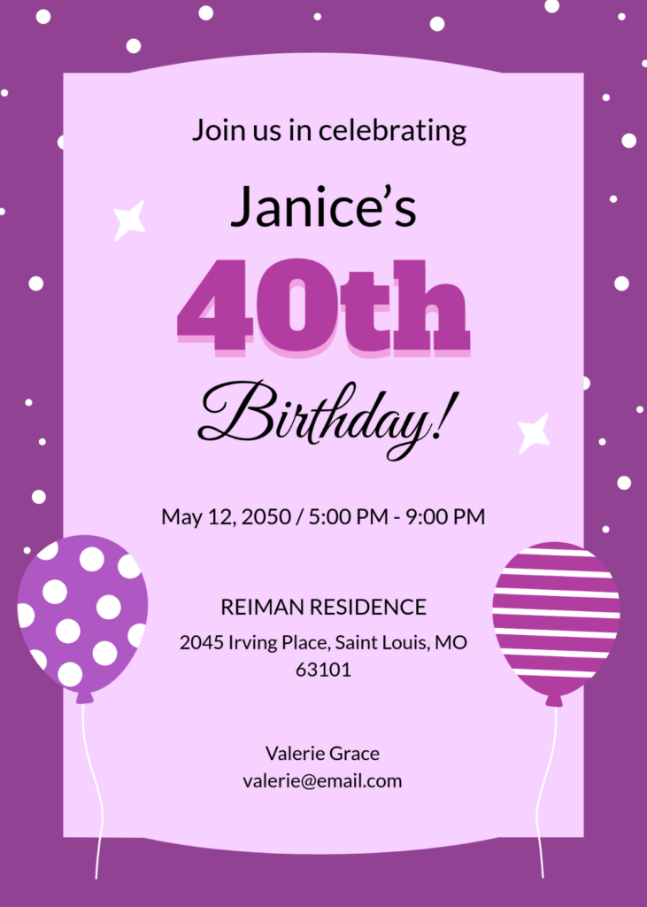 Free 40Th Birthday Invitation Templates, Editable And Printable Pertaining To Free Printable Surprise 40th Birthday Party Invitations Free 40Th Birthday Invitation Templates, Editable And Printable Pertaining To Free Printable Surprise 40th Birthday Party Invitations