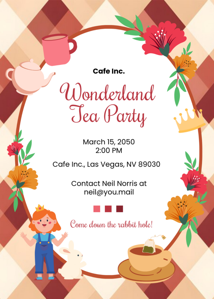 Free Alice In Wonderland Tea Party Invitation Template To Edit Online Pertaining To Mad Hatter Tea Party Invitations Free Printable