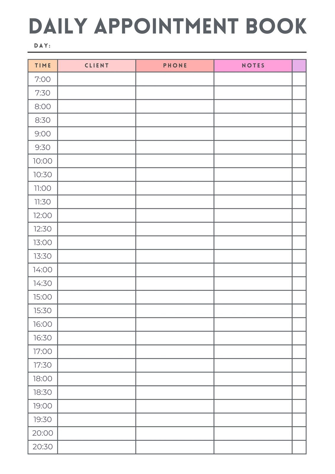 Free And Customizable Appointment Templates in Free Printable Weekly Appointment Sheets