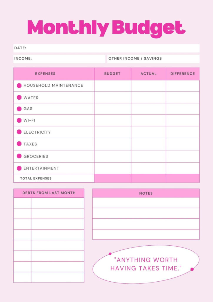 Free And Customizable Budget Templates In Free Printable Monthly Budget