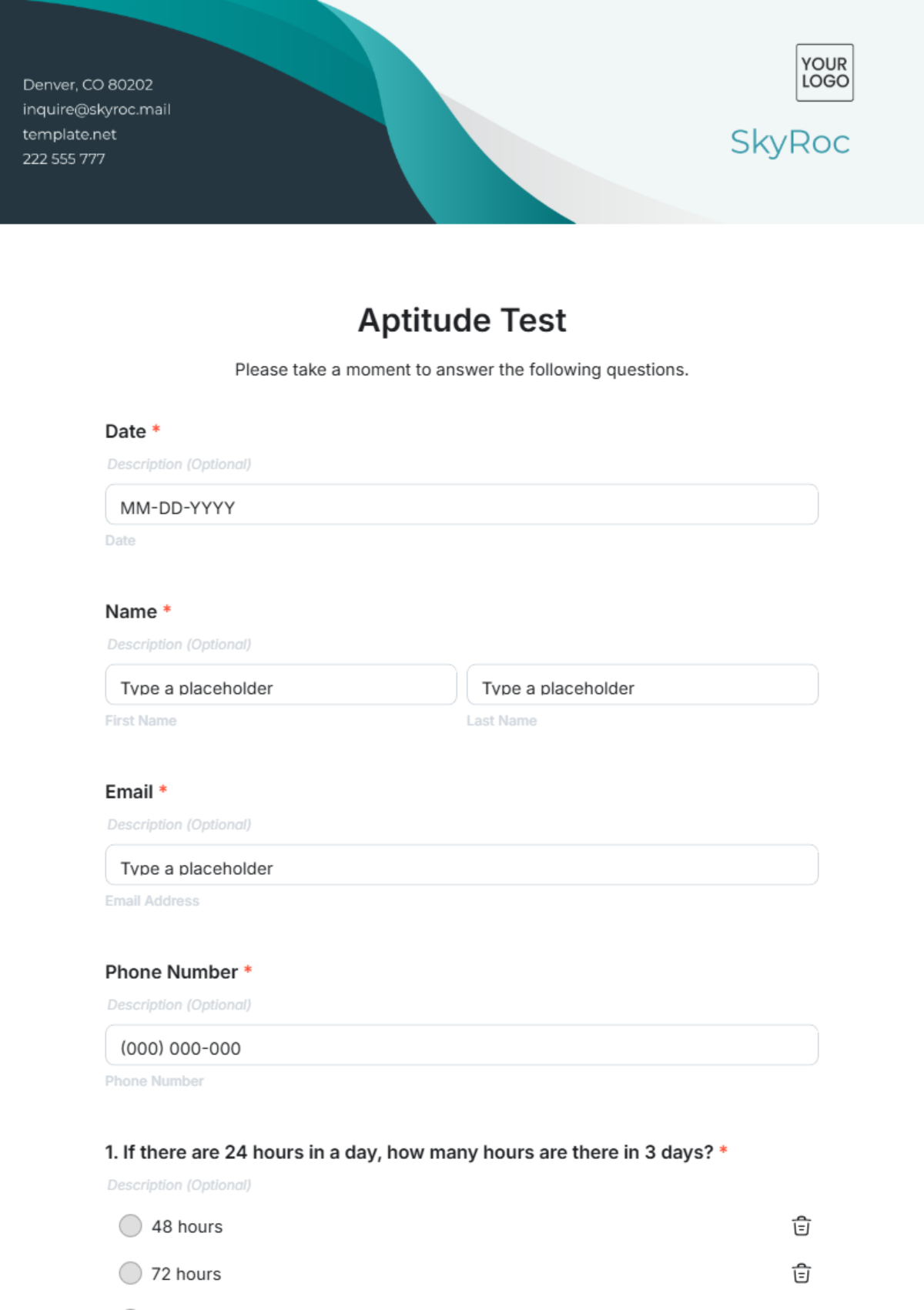 Free Aptitude Test Template To Edit Online with Free Printable Aptitude Test