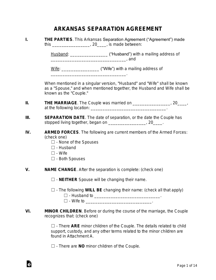 Free Printable Divorce Papers For Arkansas