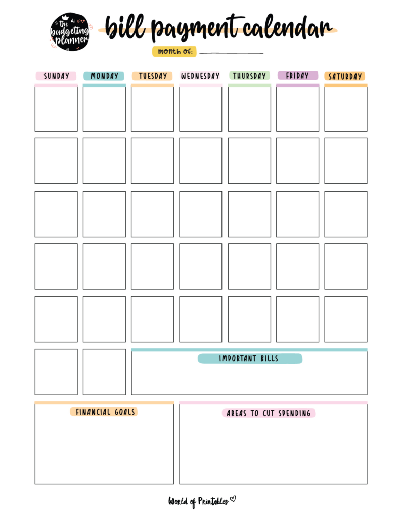 Free Bill Calendar | 20 Stylish Designs Pdf World Of Printables Regarding Free Printable Bill Payment Schedule Free Bill Calendar | 20 Stylish Designs Pdf World Of Printables Regarding Free Printable Bill Payment Schedule