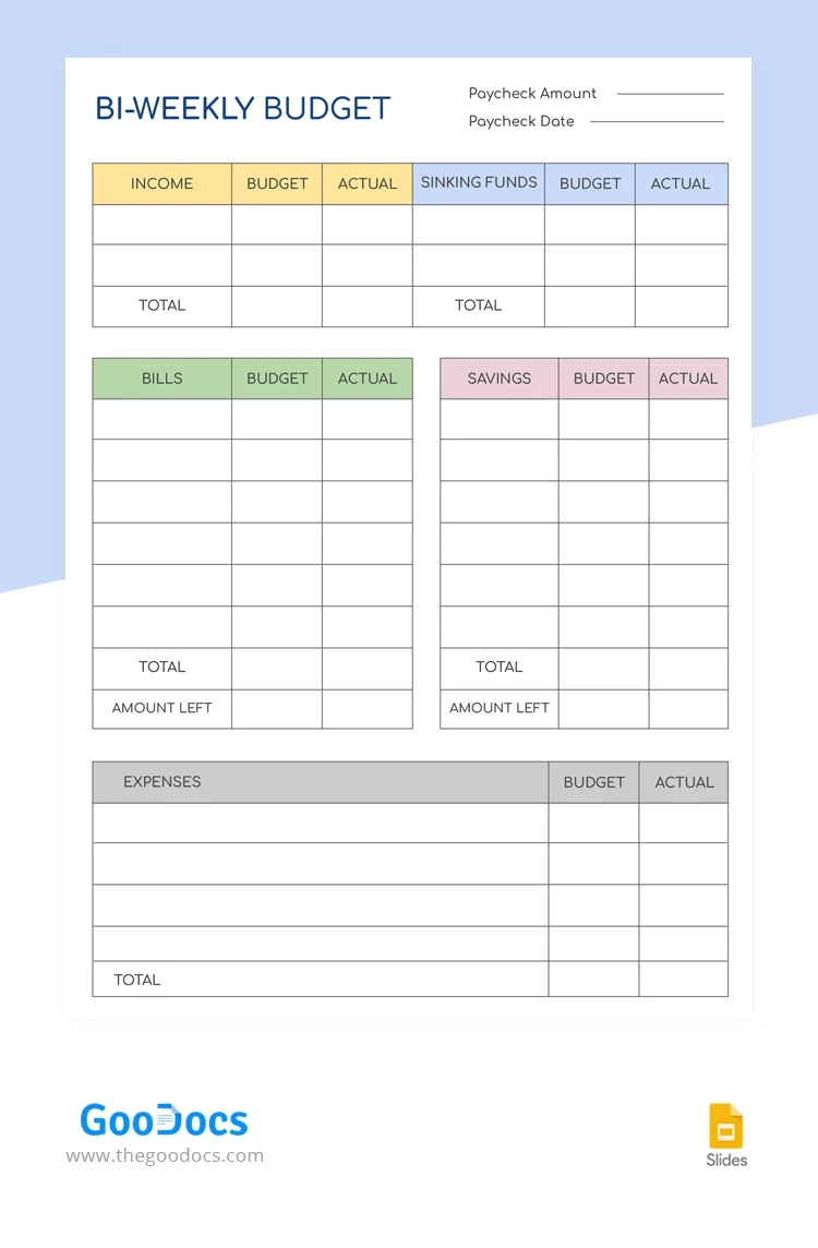 Free Biweekly Minimalistic Budget Template In Google Slides And pertaining to Free Printable Bi Weekly Budget Template