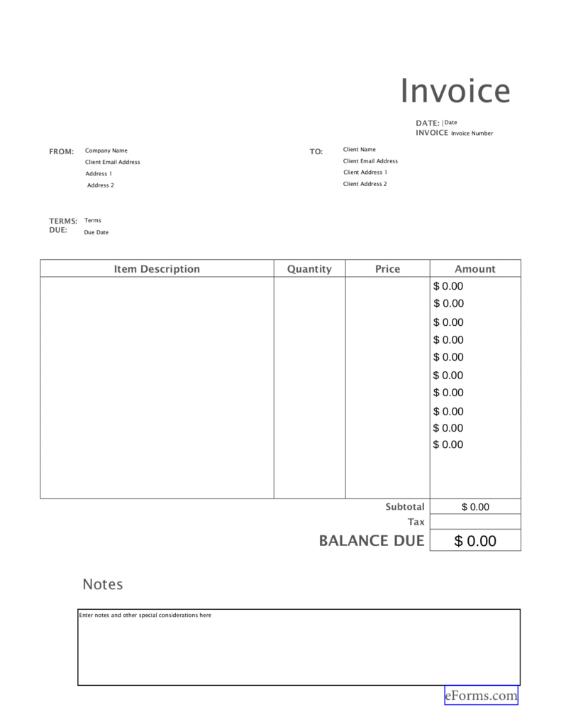 Free Blank Invoice Templates (30)   Pdf – Eforms For Free Printable Work Invoices