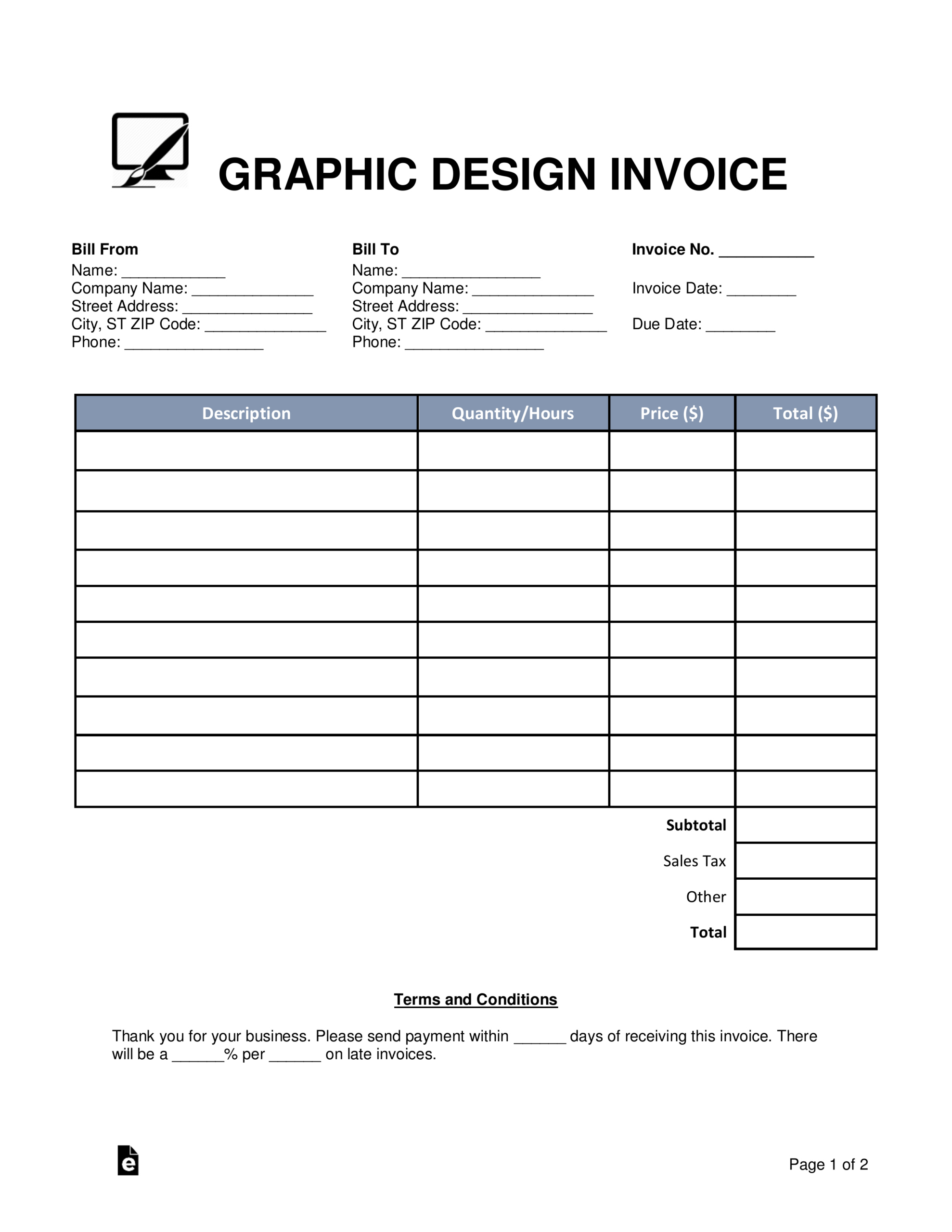 Free Blank Invoice Templates (30) - Pdf – Eforms within Free Printable Work Invoices