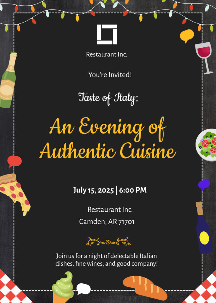 Free Blank Italian Food Invitation Template To Edit Online Inside Free Printable Italian Dinner Invitations