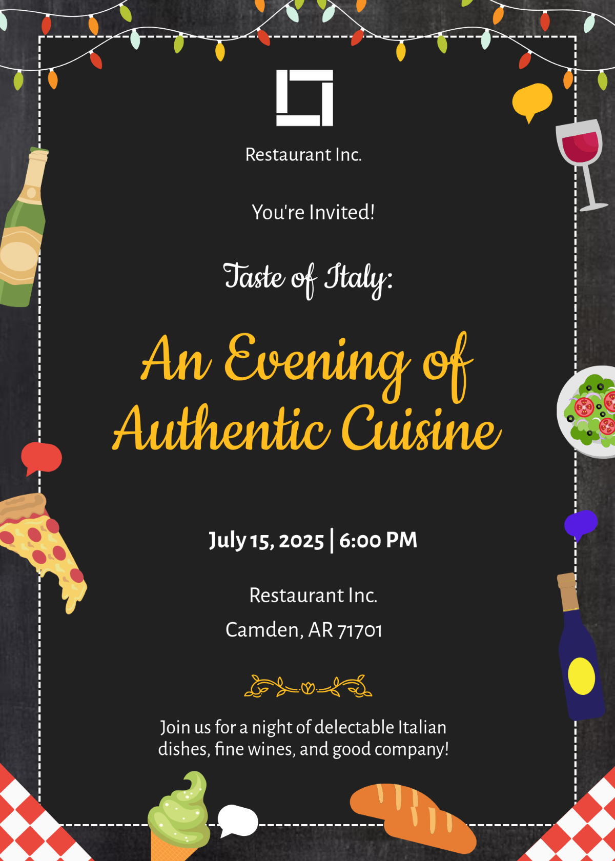 Free Blank Italian Food Invitation Template To Edit Online inside Free Printable Italian Dinner Invitations