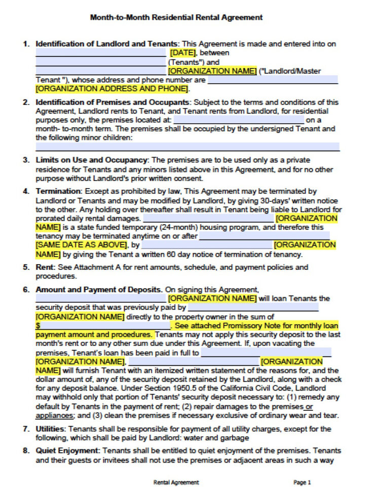 Free Printable California Residential Lease Agreement