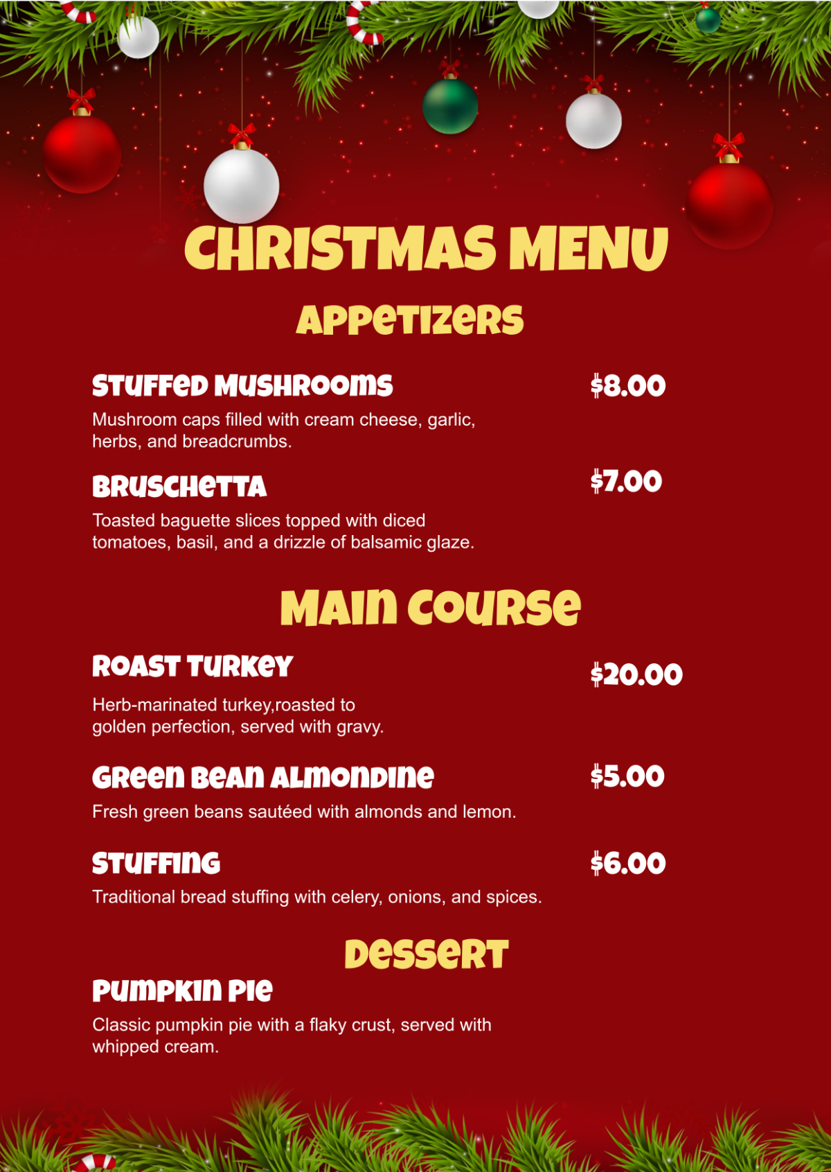 Free Christmas Menu Templates, Editable And Printable with Free Printable Christmas Dinner Menu Template