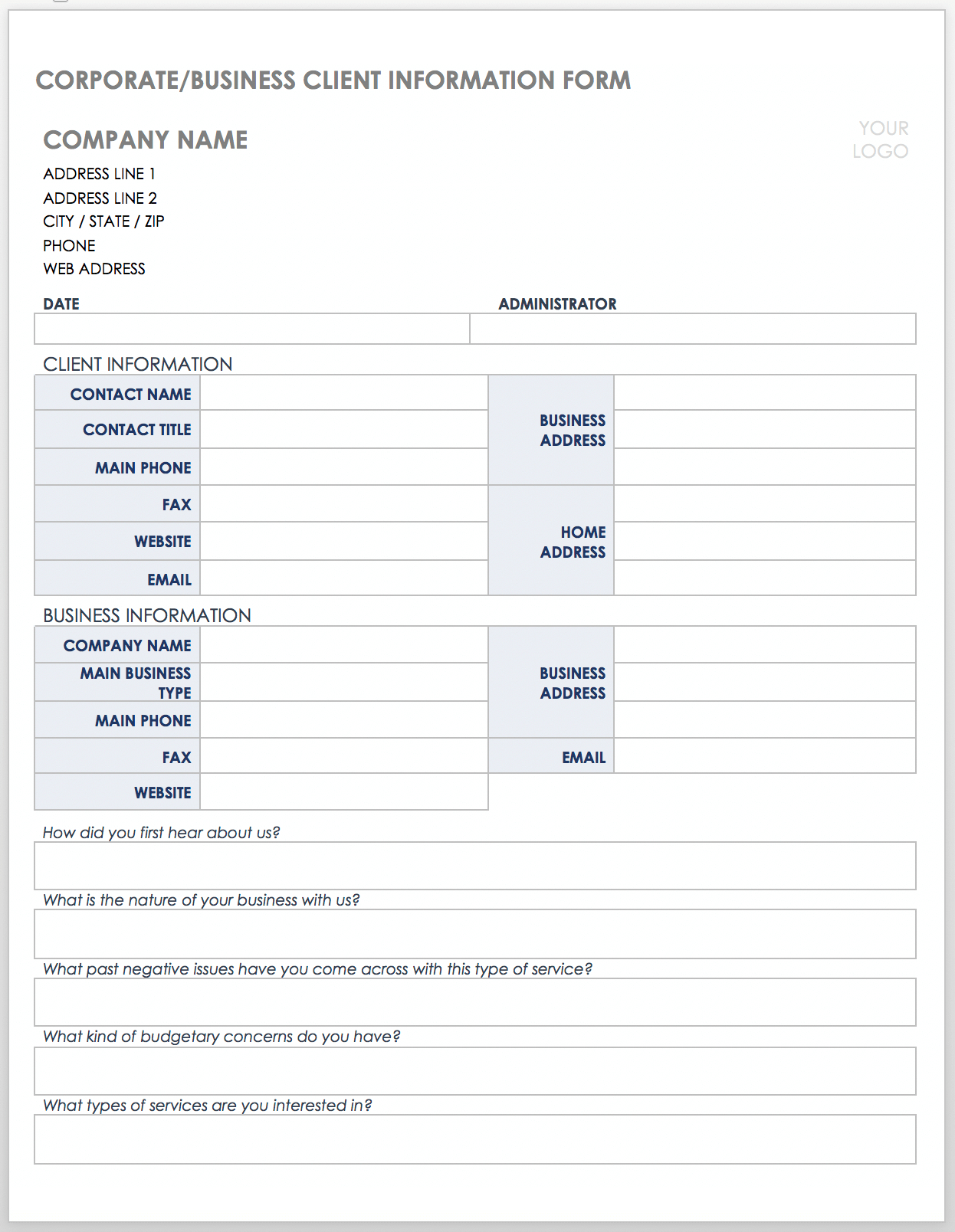 Free Client Information Forms & Templates | Smartsheet pertaining to Free Printable Business Forms