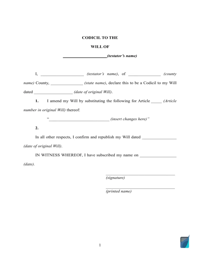 Free Codicil To Will Form ⇒ Printable Codicil Pdf Template Within Free Printable Codicil Form Free Codicil To Will Form ⇒ Printable Codicil Pdf Template Within Free Printable Codicil Form