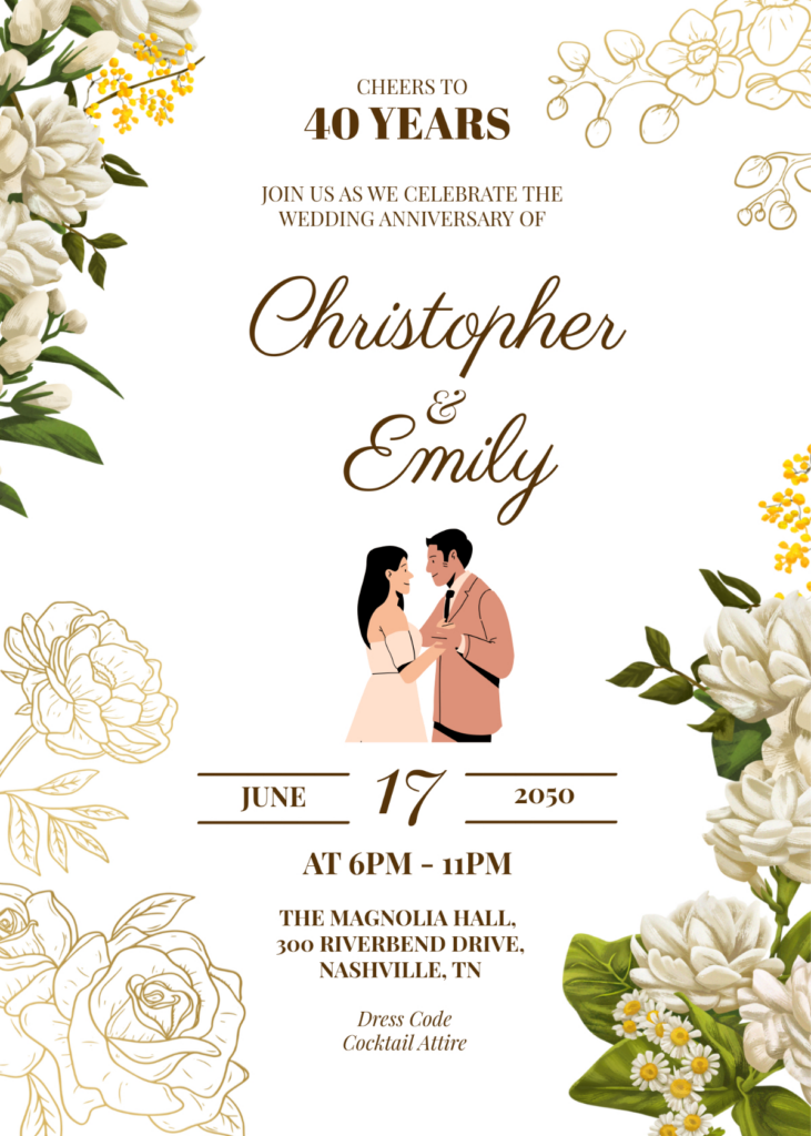 Free Creative 40Th Wedding Anniversary Invitation Template To Edit Inside Free Printable 40Th Anniversary Invitations Free Creative 40Th Wedding Anniversary Invitation Template To Edit Inside Free Printable 40Th Anniversary Invitations
