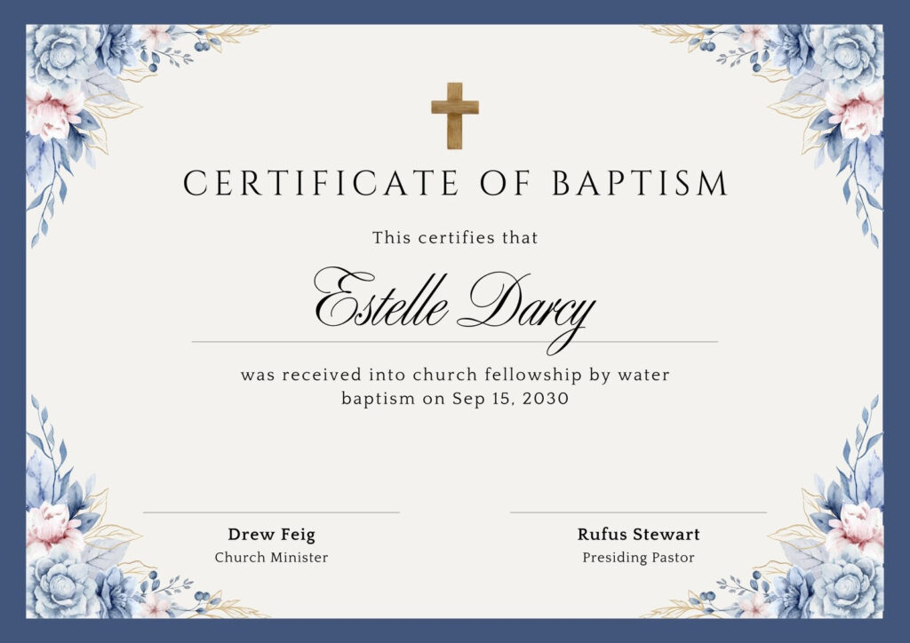 Free Custom Printable Baptismal Certificate Templates | Canva With Regard To Free Online Printable Baptism Certificates Free Custom Printable Baptismal Certificate Templates | Canva With Regard To Free Online Printable Baptism Certificates