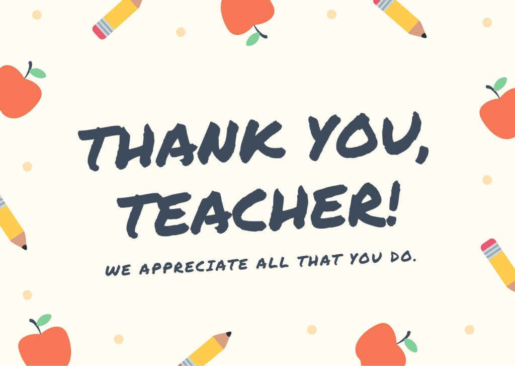 Free Custom Printable Teacher Thank You Card Templates | Canva Intended For Free Printable Teacher Appreciation Greeting Cards