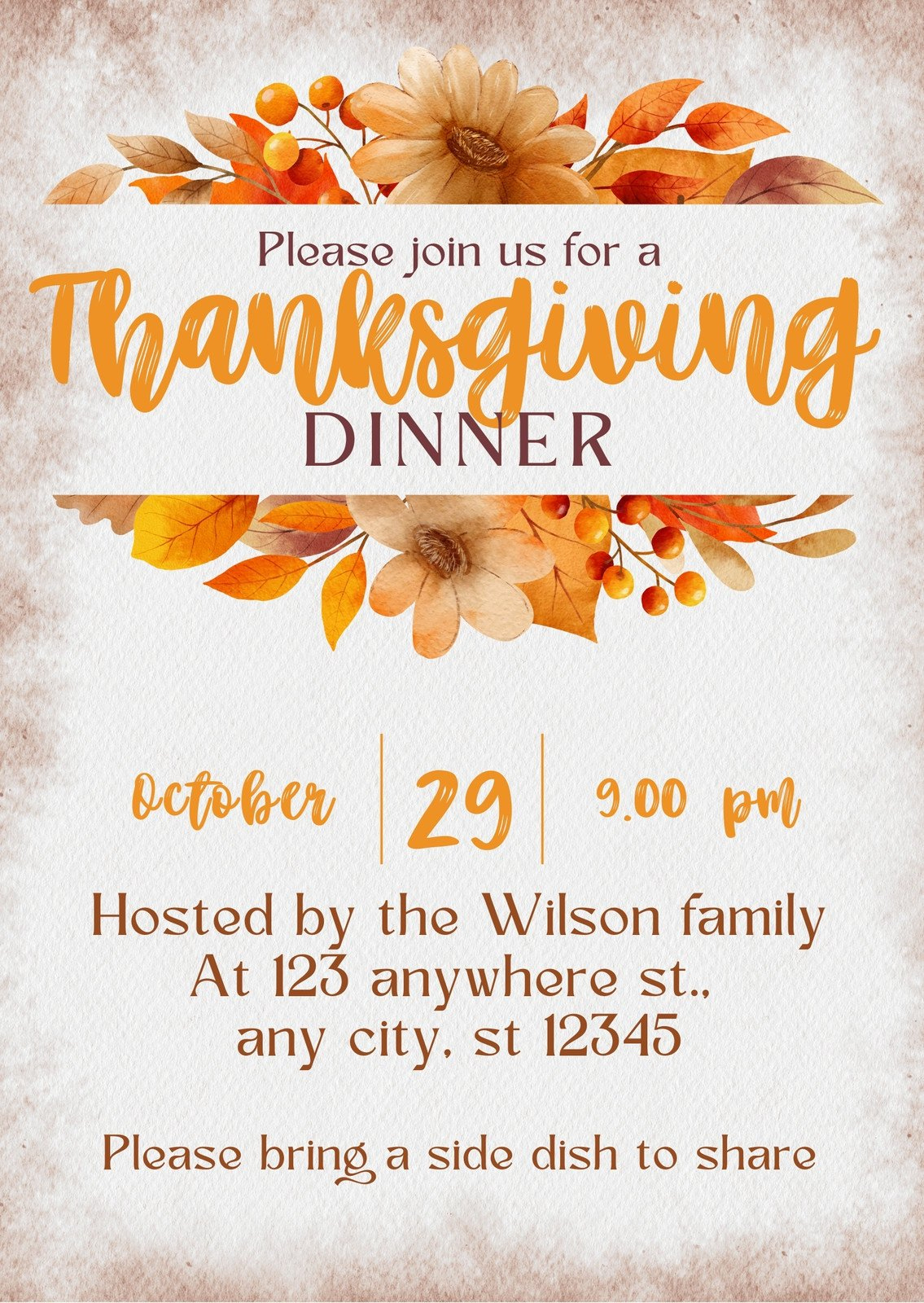 Free Custom Printable Thanksgiving Invitation Templates | Canva with Free Printable Thanksgiving Invitation Templates