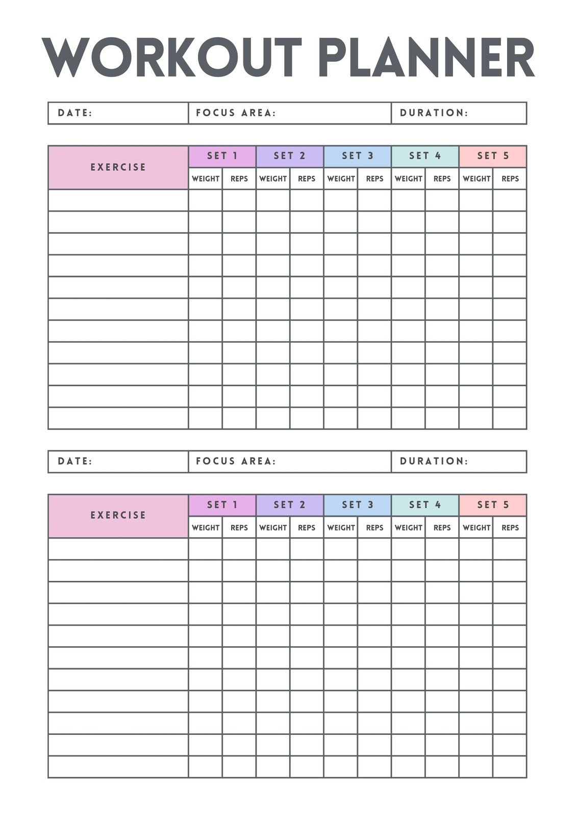 Free, Custom Printable Workout Planner Templates Online | Canva inside Free Printable Workout Routines
