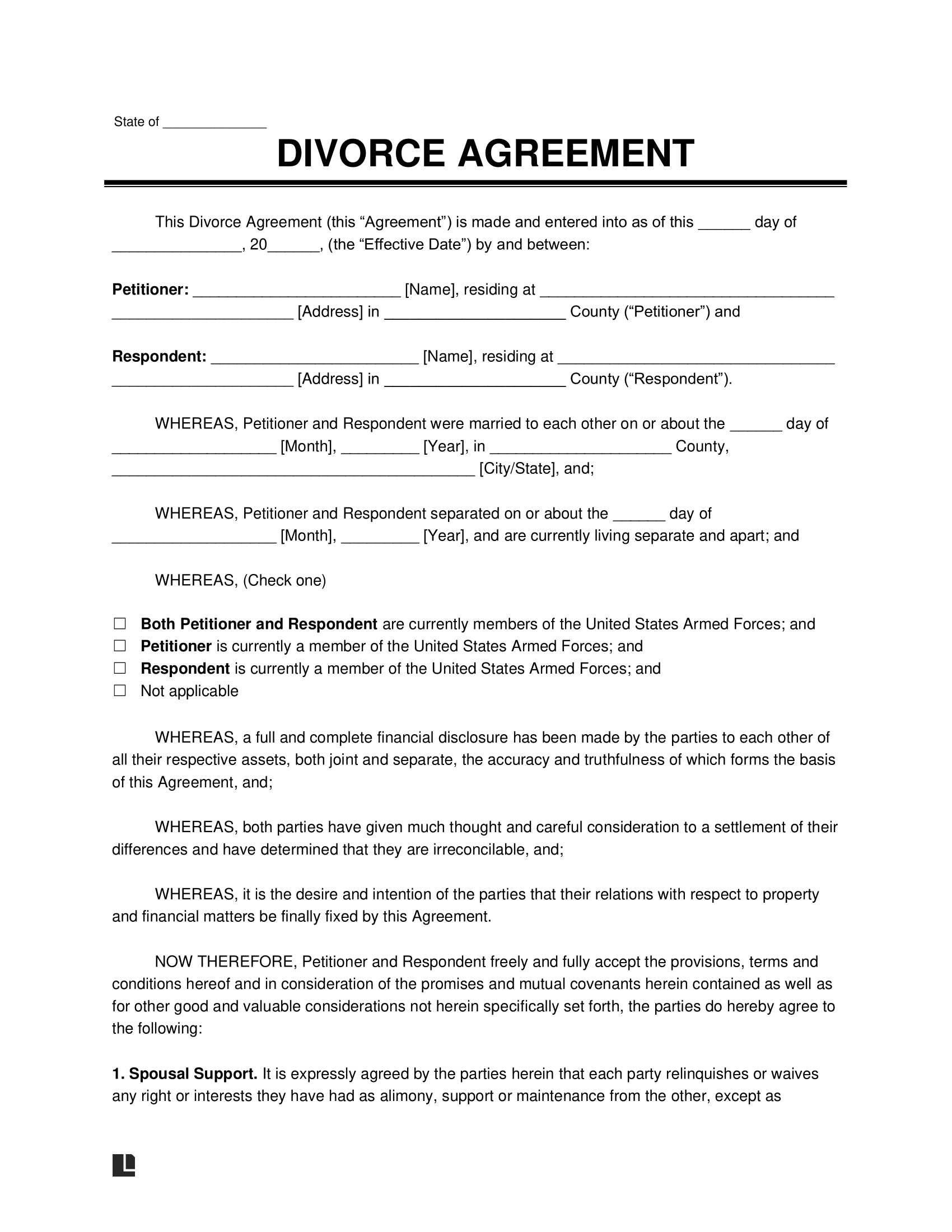 Free Divorce Agreement Template | Pdf &amp;amp; Word for Free Printable Divorce Papers