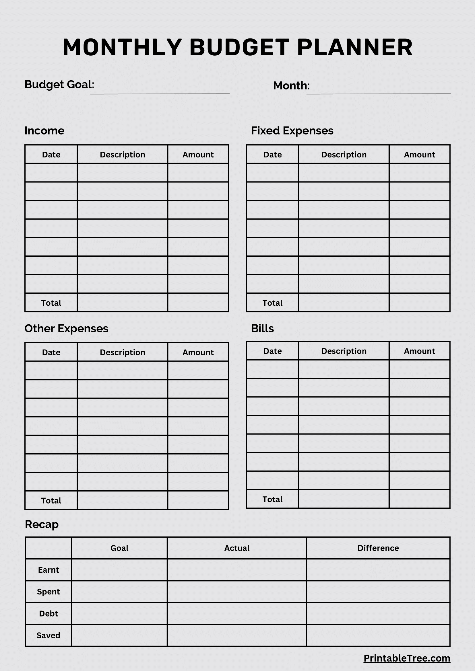 Free Download Printable Monthly Budget Planner Pdf Templates inside Free Printable Monthly Budget Worksheets