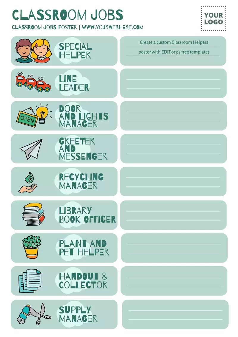 Free Editable Classroom Jobs Charts for Free Printable Job Charts For Preschoolers