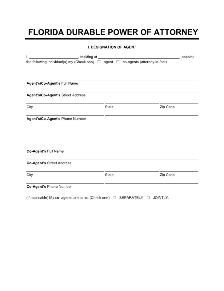 Free Printable Power of Attorney Form Florida