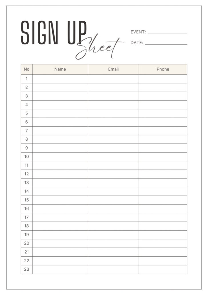 Free Printable Salon Sign in Sheets