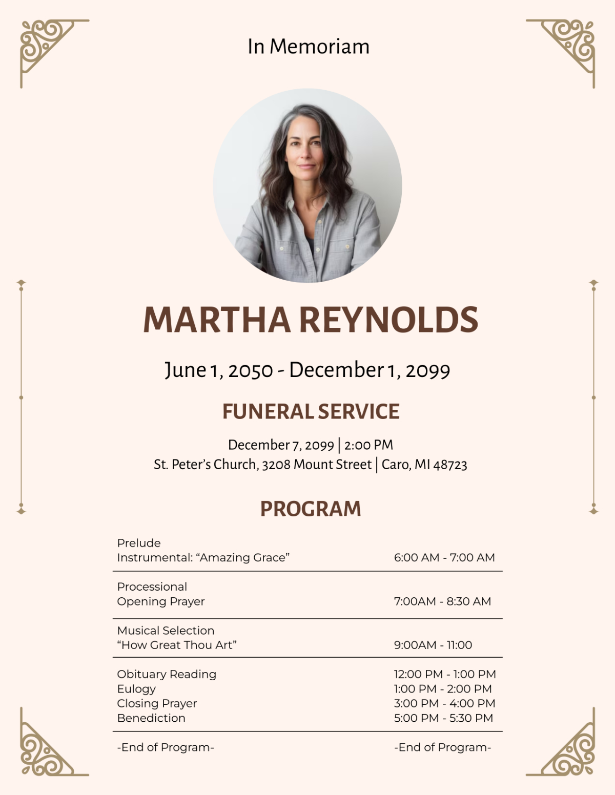 Free Funeral Program Templates, Editable And Printable inside Free Printable Funeral Programs