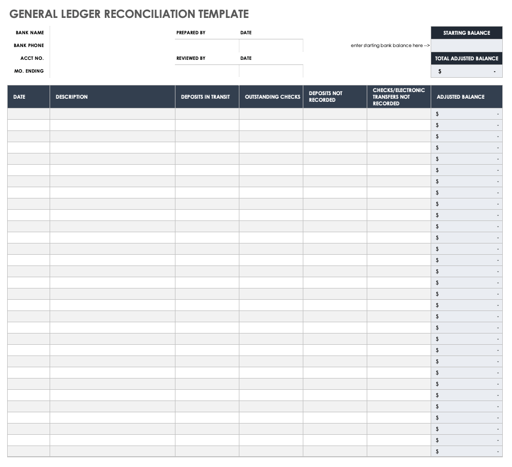Free General Ledger Templates | Smartsheet in Free Printable Ledger Sheets