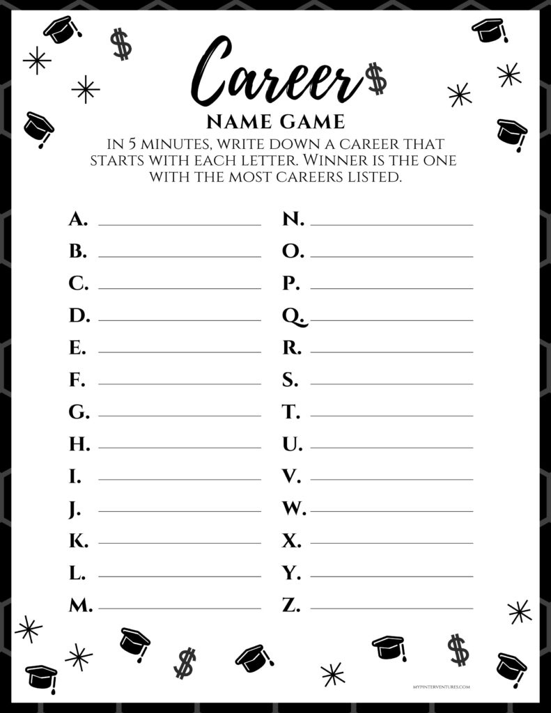Free Graduation Party Game – Career Name Game - My Pinterventures intended for Free Printable Graduation Party Games