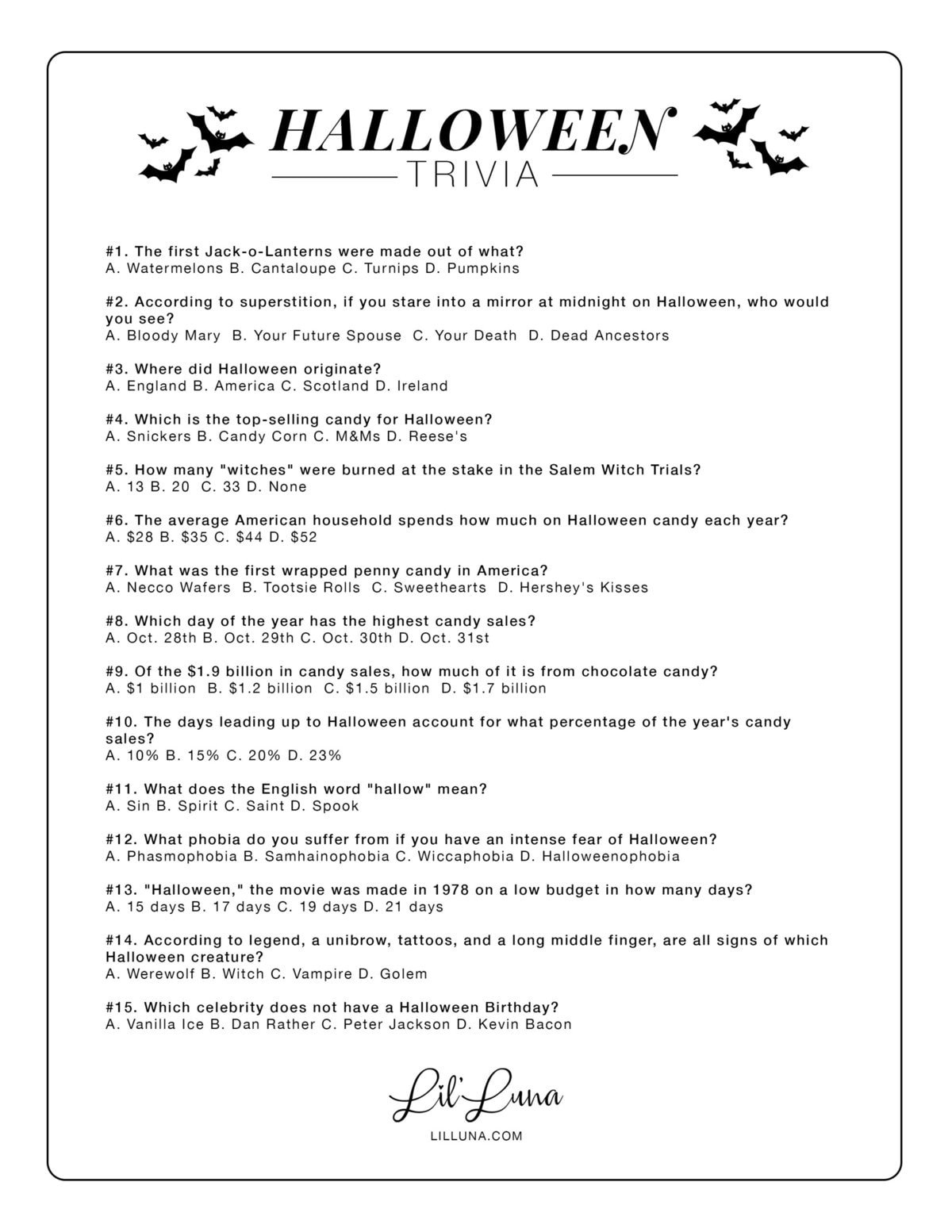 Free Halloween Trivia | Lil&amp;</p>
<h2>039; Luna with Halloween Trivia Questions and Answers Free Printable