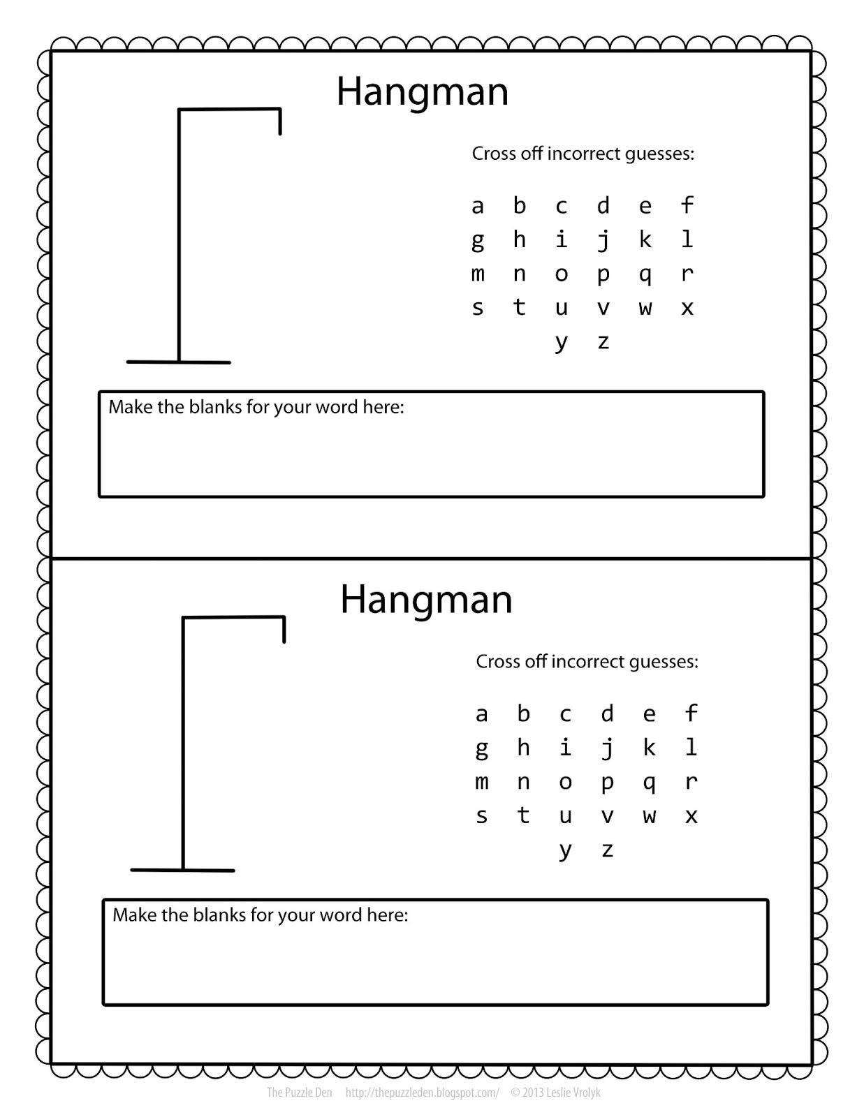 Free Hangman Template in Free Printable Hangman Game