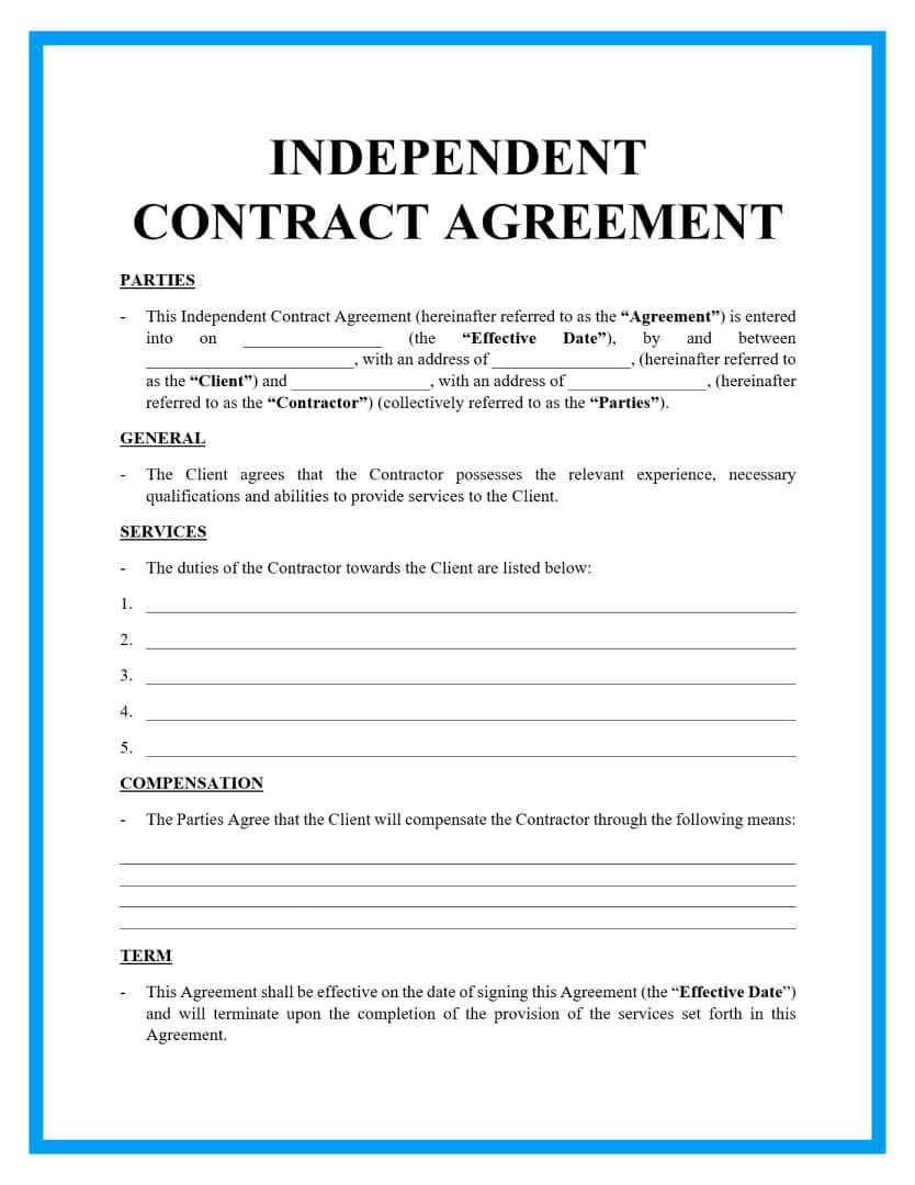 Free Independent Contractor Agreement For Download pertaining to Free Printable Contracts