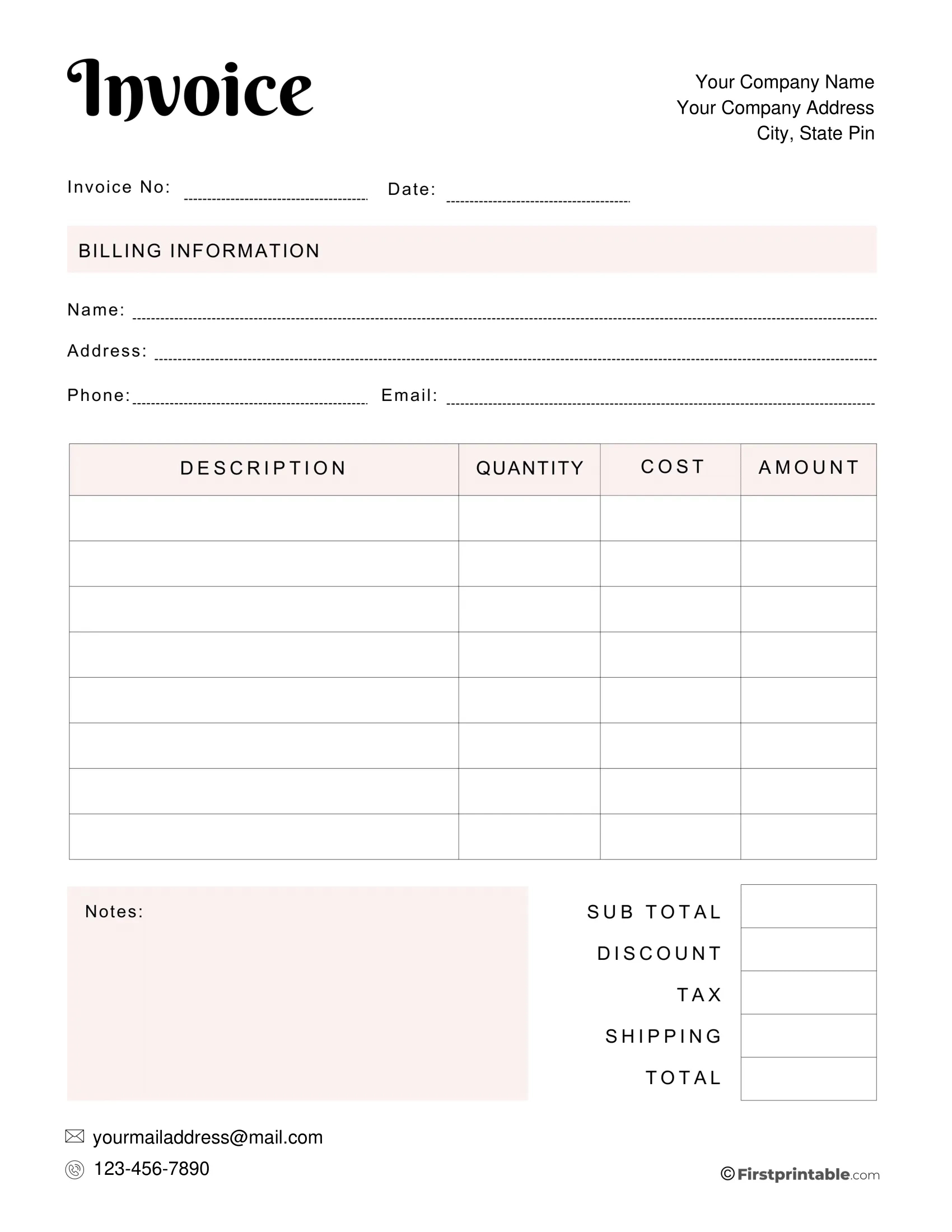 Free Invoice Template Blank Printable | Download intended for Free Printable Invoice Templates