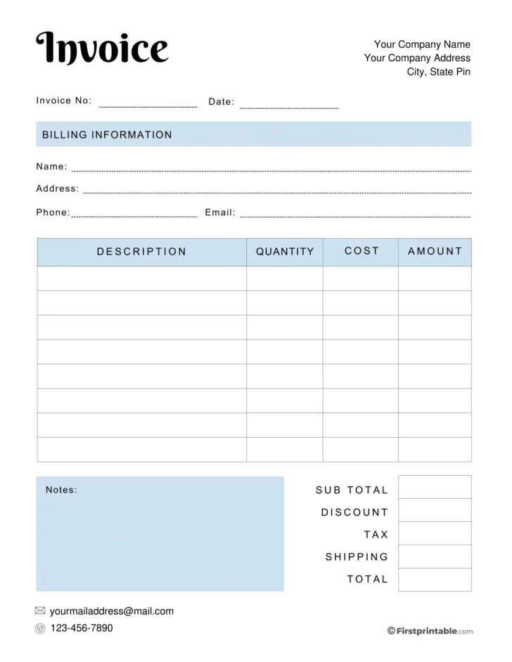 Invoice Templates Printable Free Word Doc