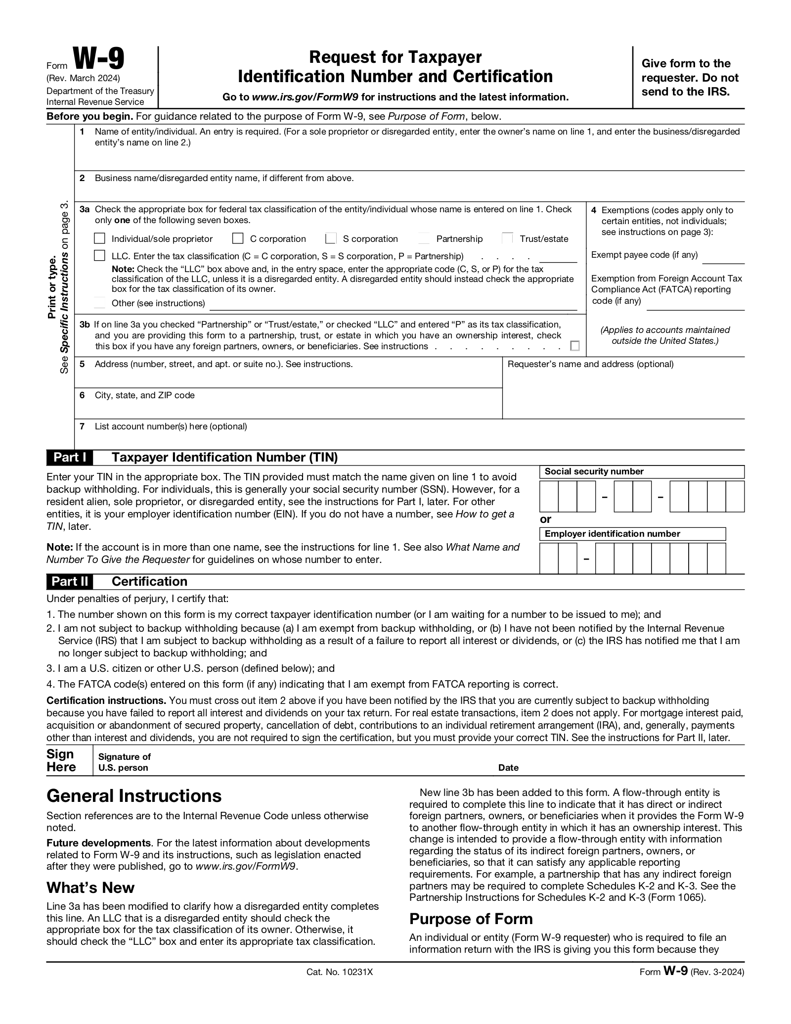 Free Irs Form W9 (2024) - Pdf – Eforms with Free Printable W 9 Form