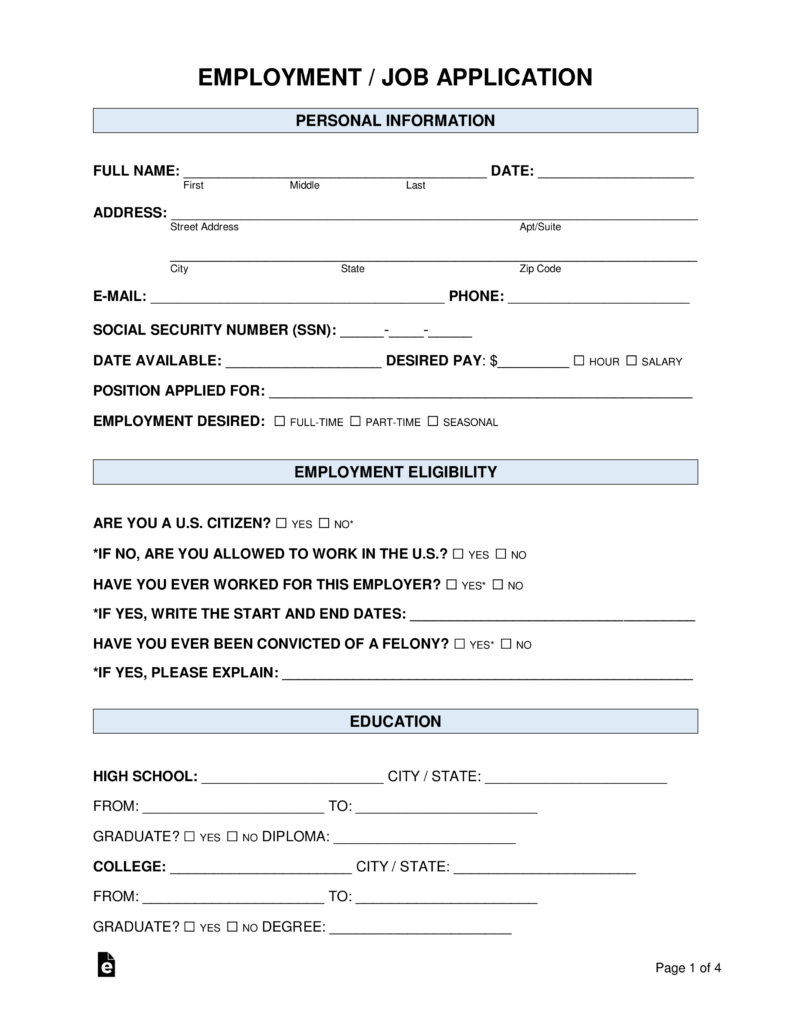 Free Job Application Forms (2) Pdf | Word – Eforms Regarding Free Printable General Application For Employment Free Job Application Forms (2) Pdf | Word – Eforms Regarding Free Printable General Application For Employment